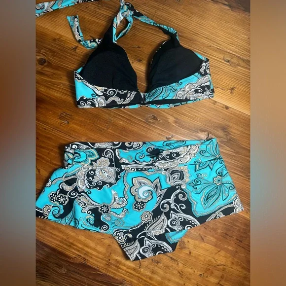 Bingo Surf Heat swimwear paisley halter top size L‎ & skirt bikini Bottom medium - Picture 4 of 7